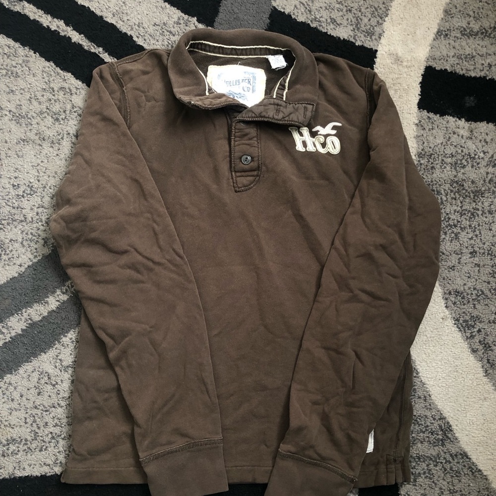 Hollister Brown Collared Pullover with Contrast Trim